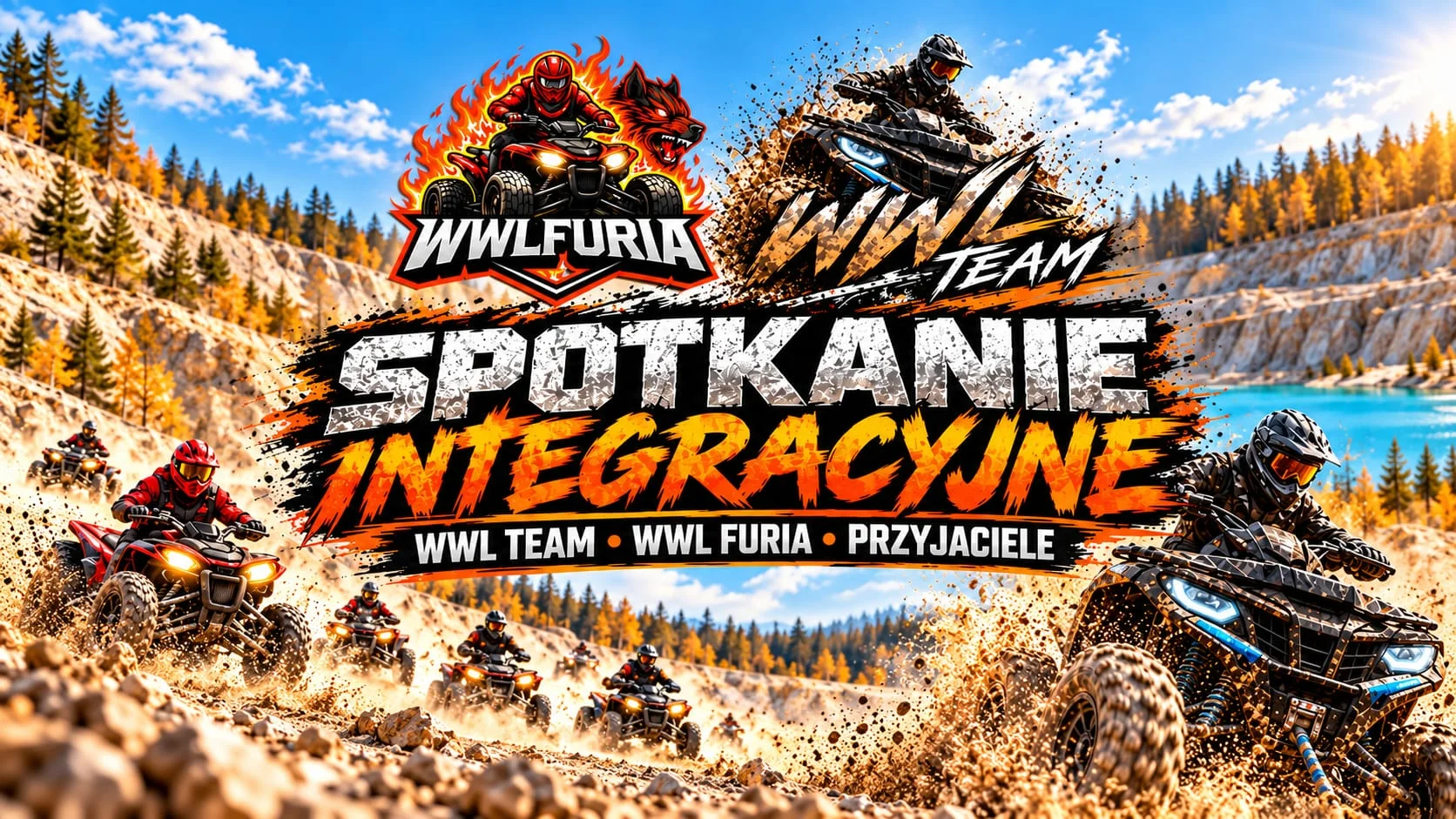 Plakat spotkania integracyjnego WWL TEAM i WWL FURIA – integracja off-road na żwirowni w Kobylnikach, 15 listopada 2026