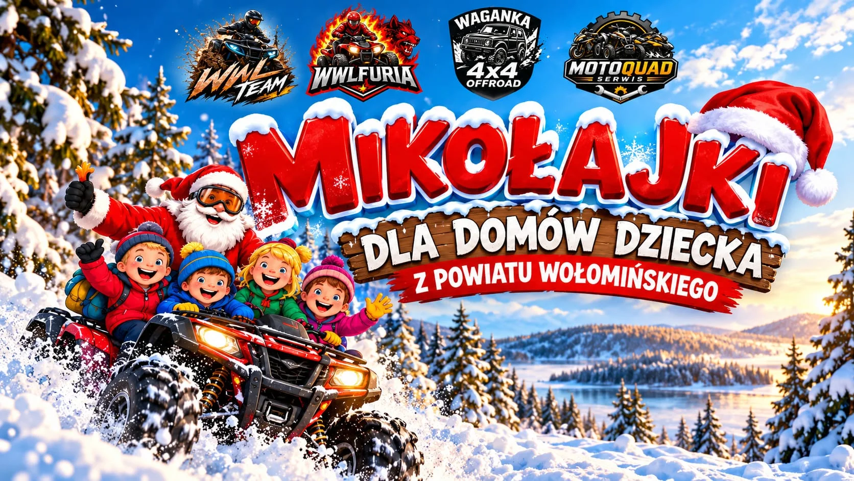 Plakat Mikołajek charytatywnych dla domów dziecka z powiatu wołomińskiego – tor WAGANKA, 6 grudnia 2026